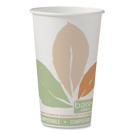 Dart Bare Eco-Forward PLA Paper Hot Cups, 16 oz, White/Green/Orange, PK1000 316PLA-J7234